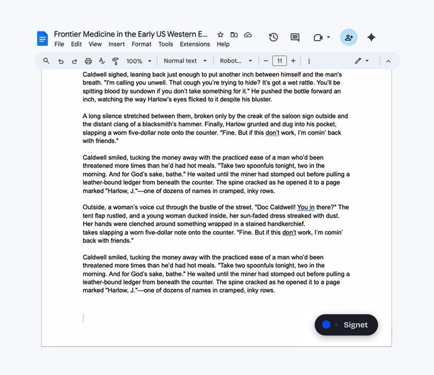 Signet /Draft running in Google Docs