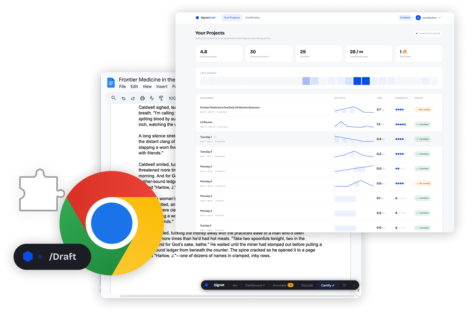 Signet /Draft Chrome extension running in a Google Doc